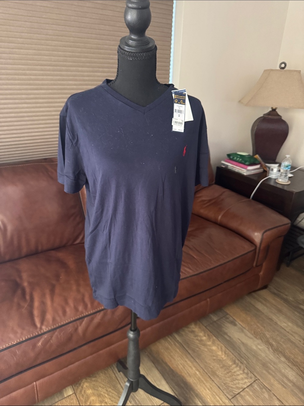 Polo by Ralph Lauren Navy V-Neck Tee with Red Embroidered Pony